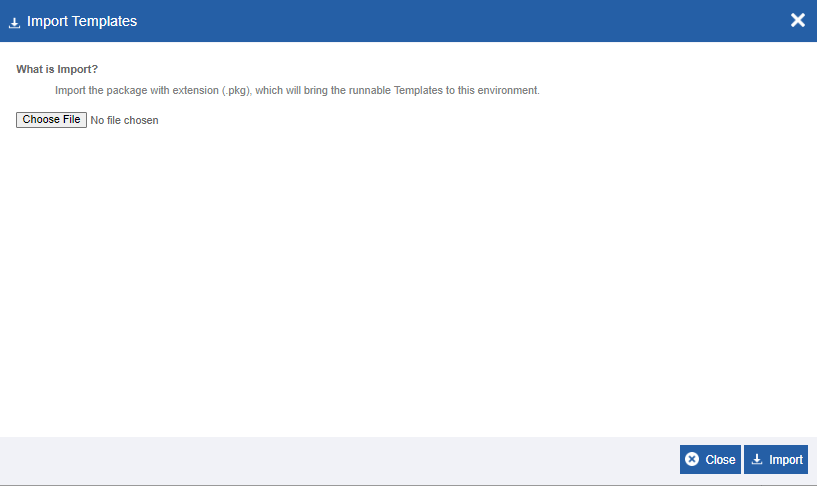 Importing template - file selection Importing template - file selection