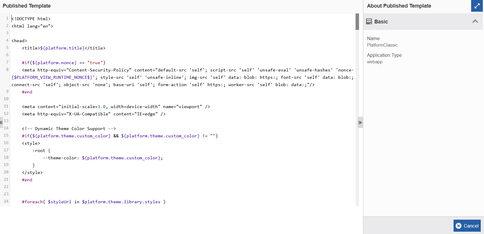 Published Template details Published Template details
