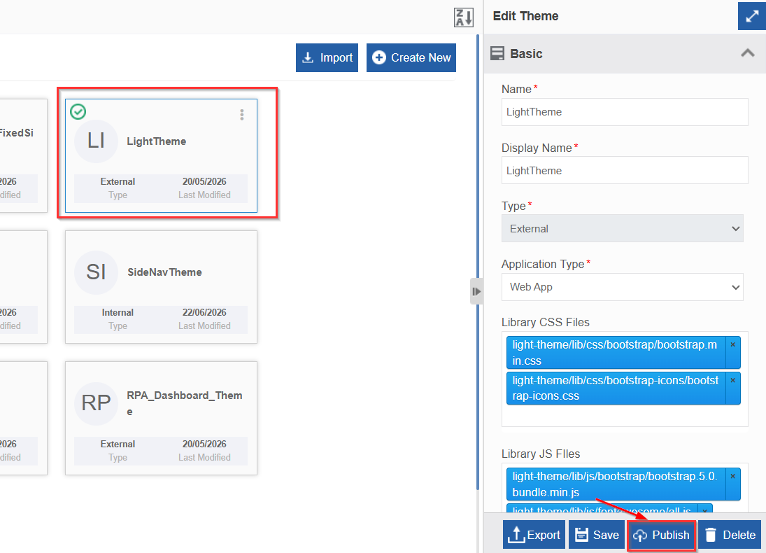 Publish option Publish option