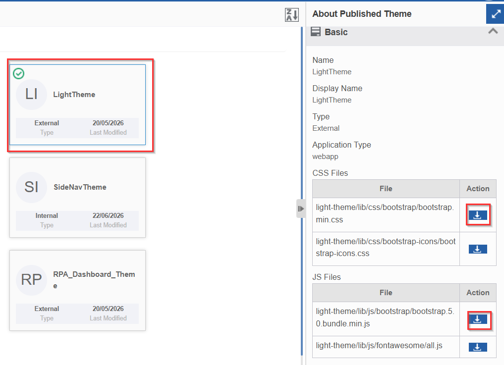 Download option in the property panel Download option in the property panel