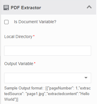 PDF Extractor, Is document variable? unchecked PDF Extractor, Is document variable? unchecked
