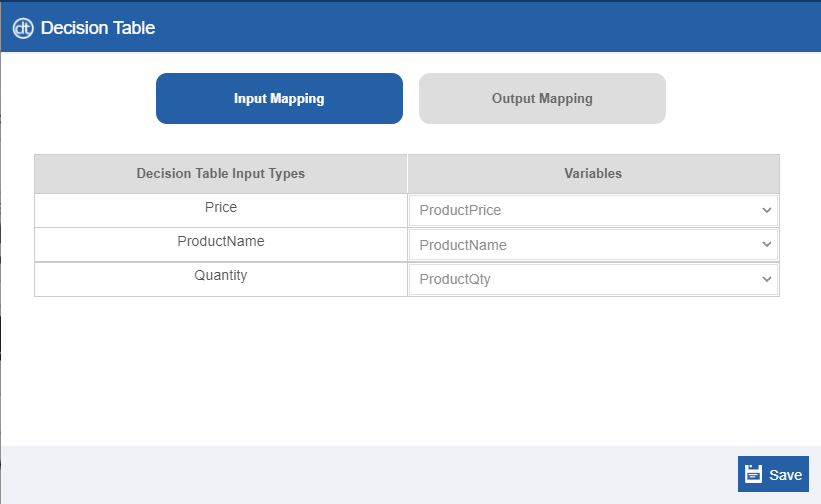 Decision Table - Input Mapping Decision Table - Input Mapping