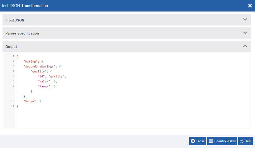 Transformed JSON in the output section Transformed JSON in the output section
