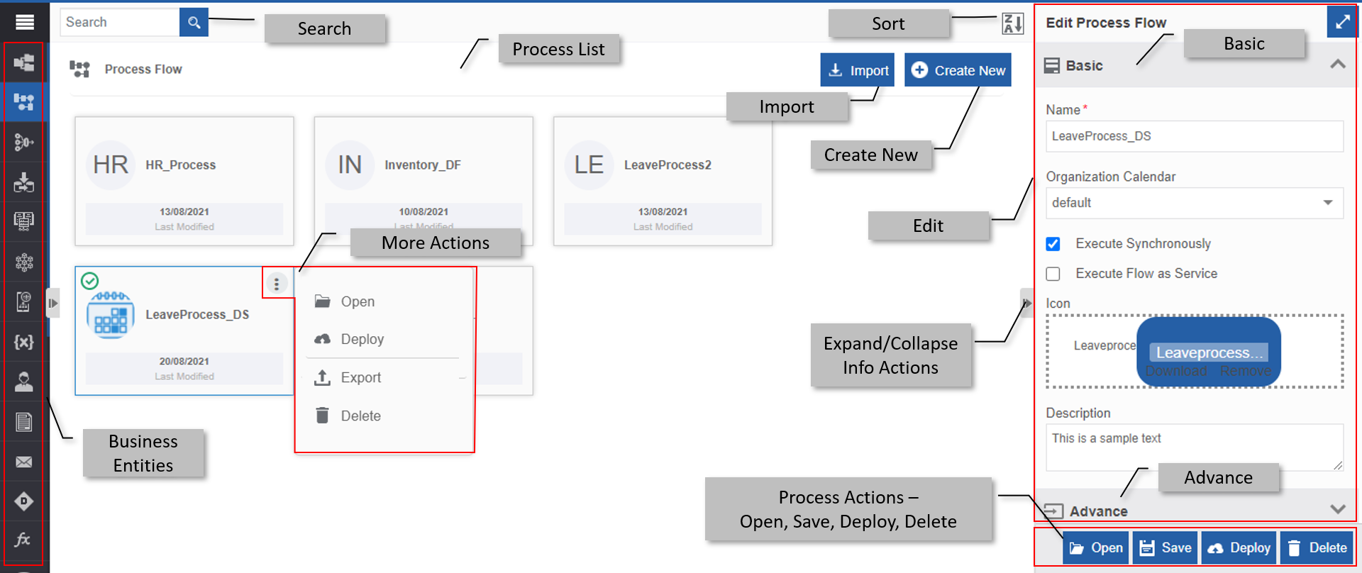 Process Flow interface Process Flow interface