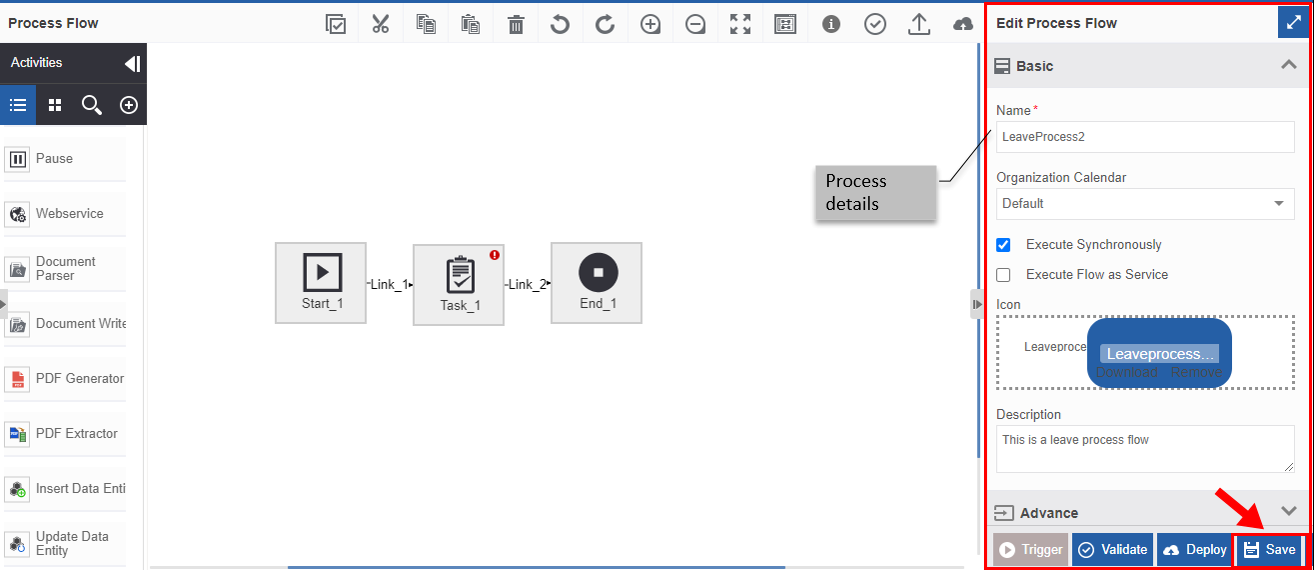 Editing the process details Editing the process details
