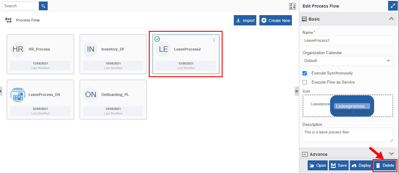 Deleting process flow Deleting process flow
