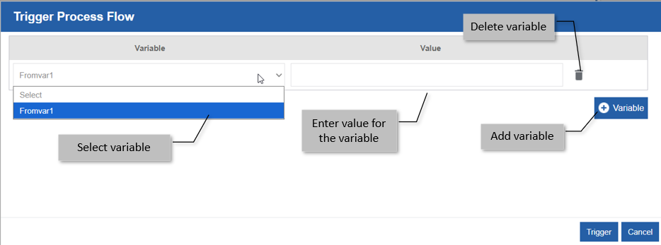 Trigger process flow - Input variables Trigger process flow - Input variables