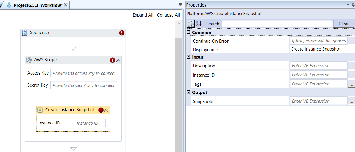 Create Instance Snapshot activity and properties Create Instance Snapshot activity and properties