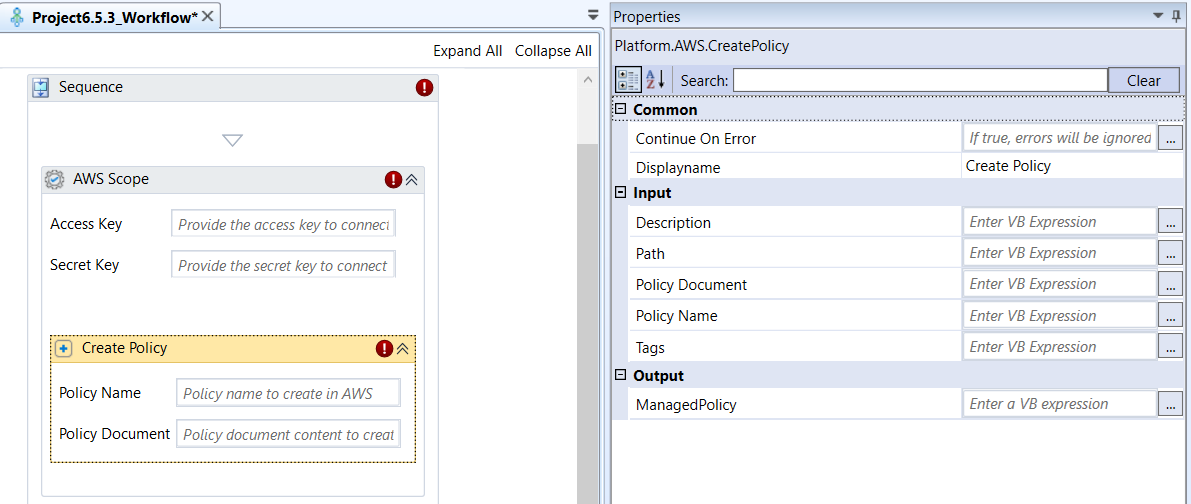 Create Policy activity and properties Create Policy activity and properties