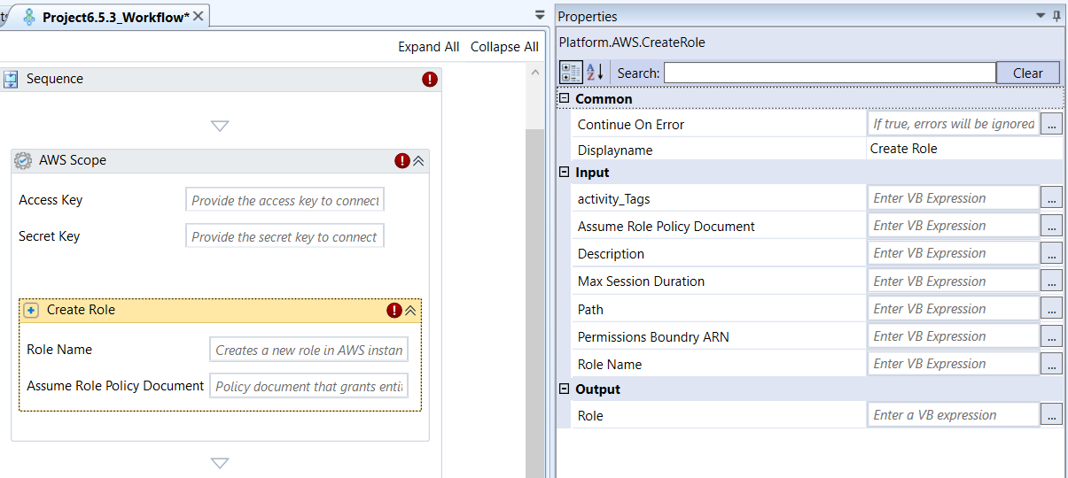 Create Role activity and properties Create Role activity and properties