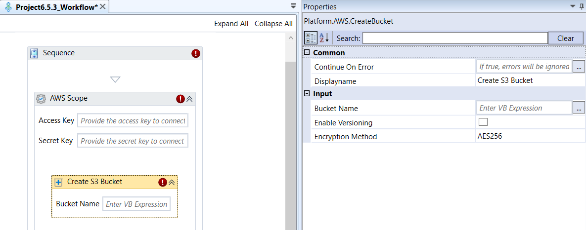 Create S3 Bucket activity and properties Create S3 Bucket activity and properties