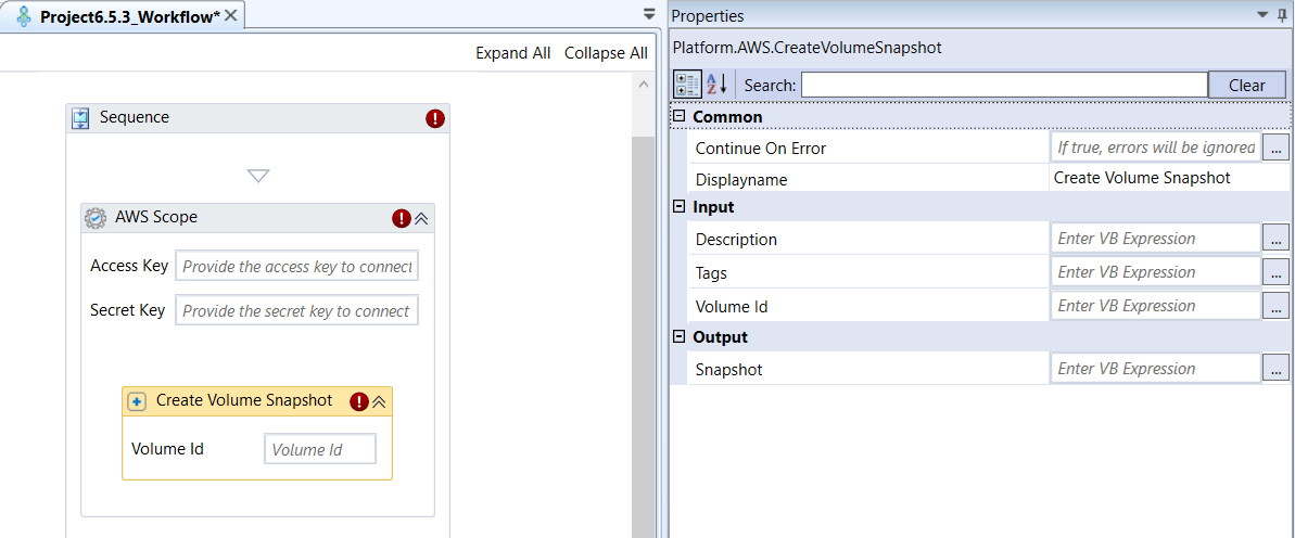 Create Volume Snapshot activity and properties Create Volume Snapshot activity and properties