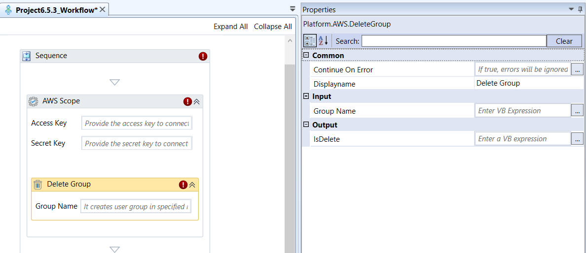Delete Group activity and properties Delete Group activity and properties