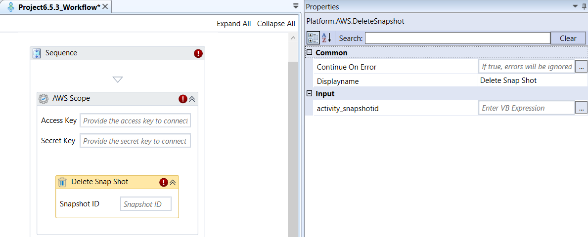 Delete Snapshot activity and properties Delete Snapshot activity and properties