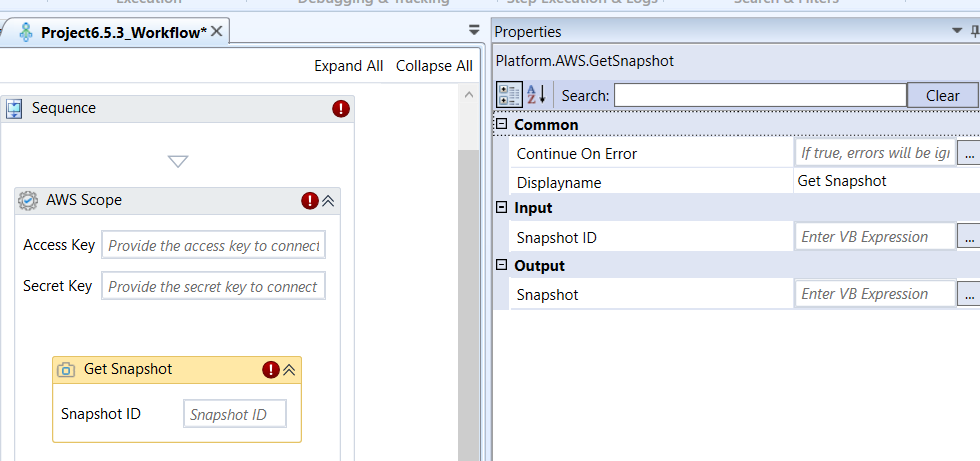 Get Snapshot activity and properties Get Snapshot activity and properties