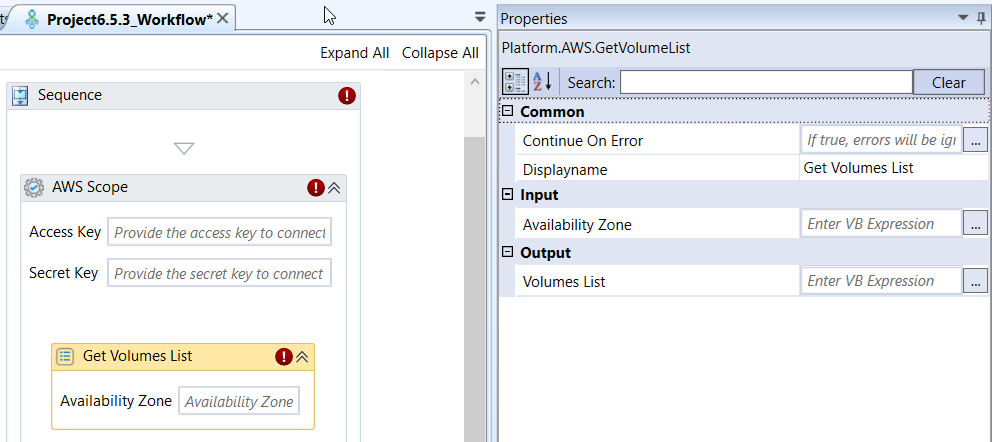 Get Volumes List activity and properties Get Volumes List activity and properties