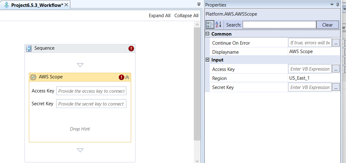 AWS Scope activity and properties AWS Scope activity and properties