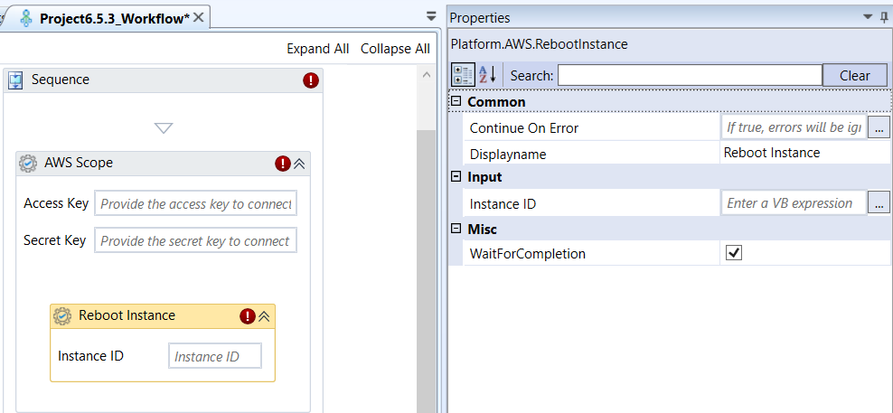 Reboot Instance activity and properties Reboot Instance activity and properties