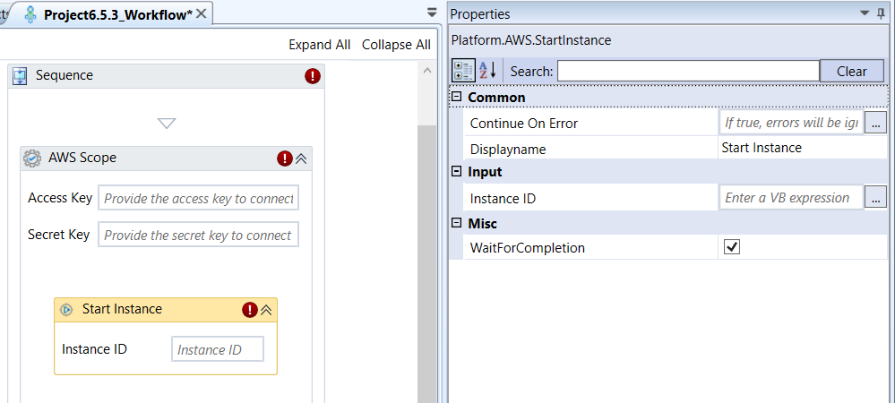 Start Instance activity and properties Start Instance activity and properties