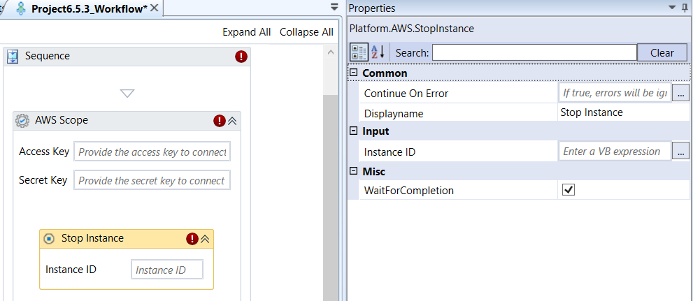 Stop Instance activity and properties Stop Instance activity and properties