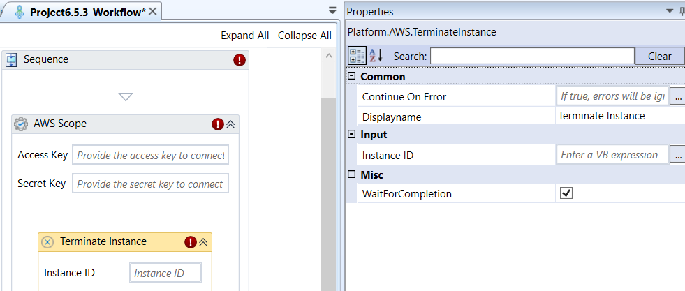 Terminate Instance activity and properties Terminate Instance activity and properties