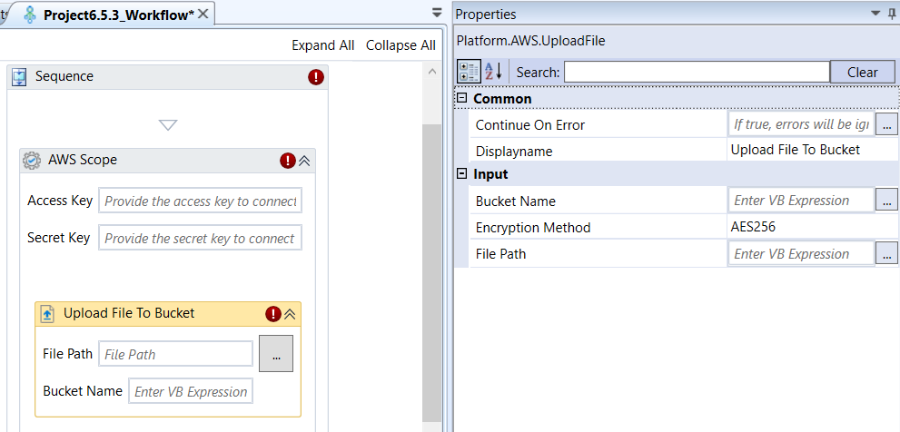 Upload File To Bucket activity and properties Upload File To Bucket activity and properties