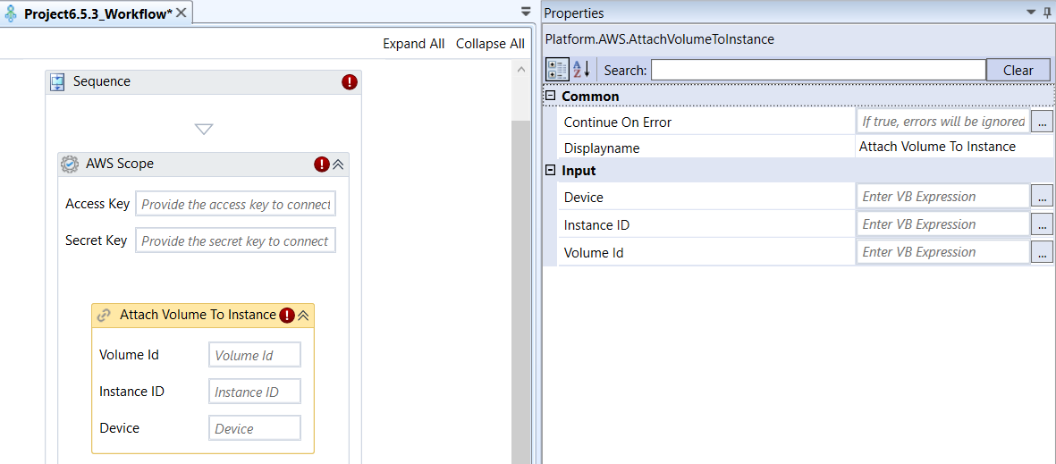 Attach Volume To Instance activity and properties Attach Volume To Instance activity and properties