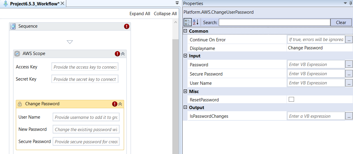Change Password activity and properties Change Password activity and properties