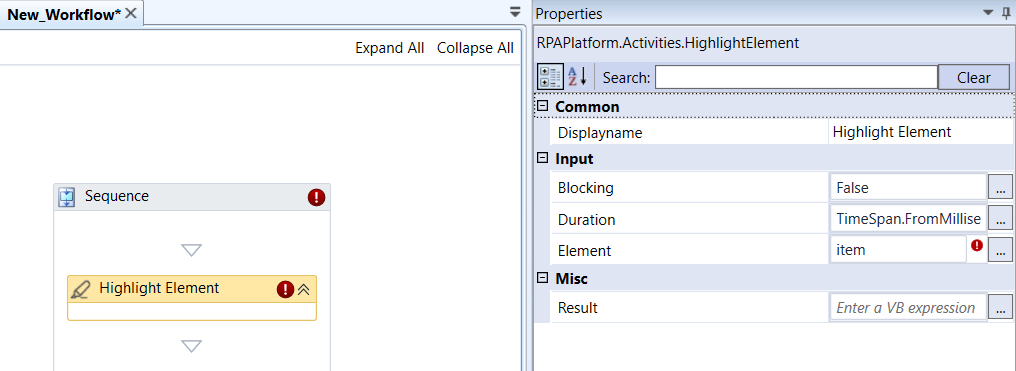 Highlight Element activities and properties Highlight Element activities and properties