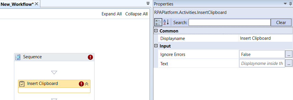 Insert Clipboard activity and properties Insert Clipboard activity and properties