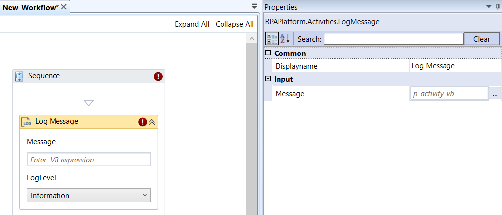 Log Message activity and properties Log Message activity and properties