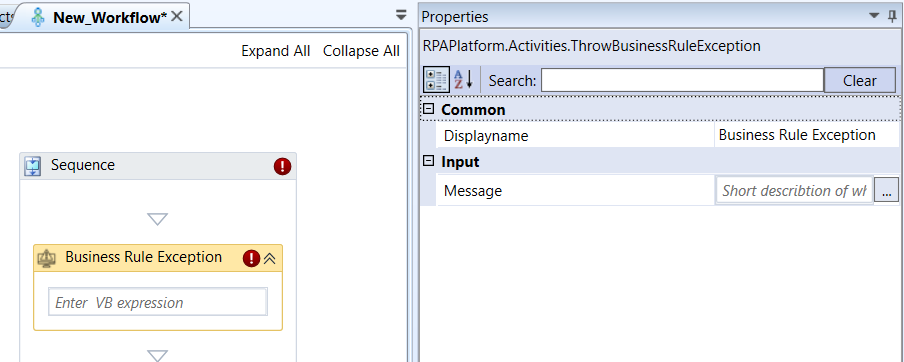 Business Rule Exception activity and properties Business Rule Exception activity and properties