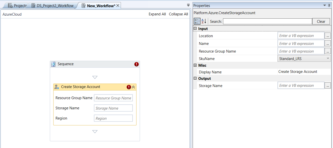 Create Storage Account activity and properties Create Storage Account activity and properties