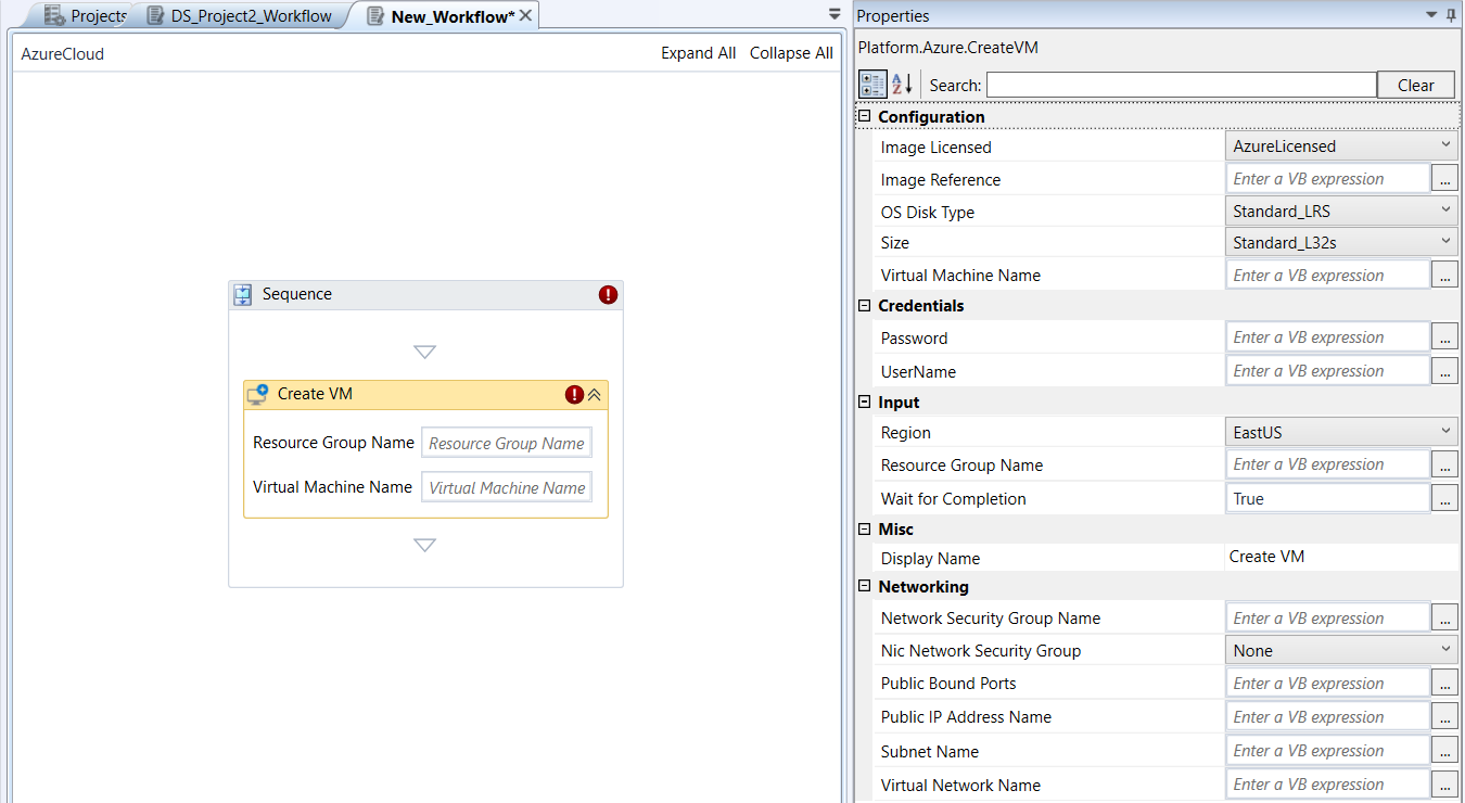 Create VM activity and properties Create VM activity and properties