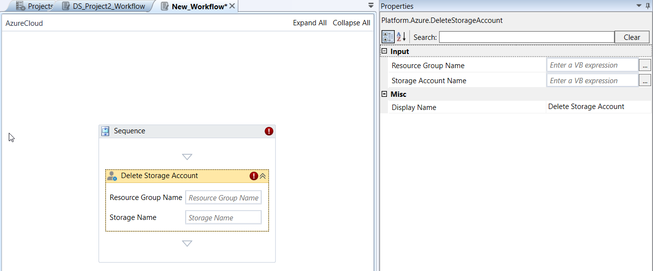 Delete Storage Account activity and properties Delete Storage Account activity and properties