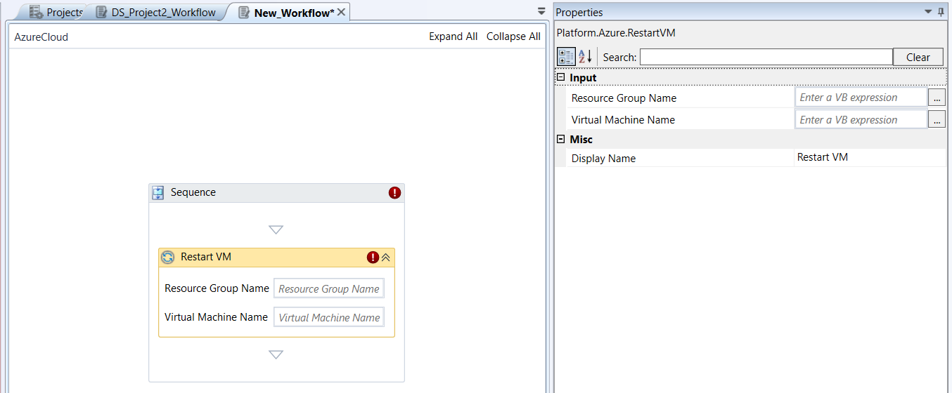 Restart VM activity and properties Restart VM activity and properties