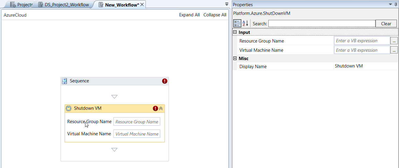 Shutdown VM activity and properties Shutdown VM activity and properties