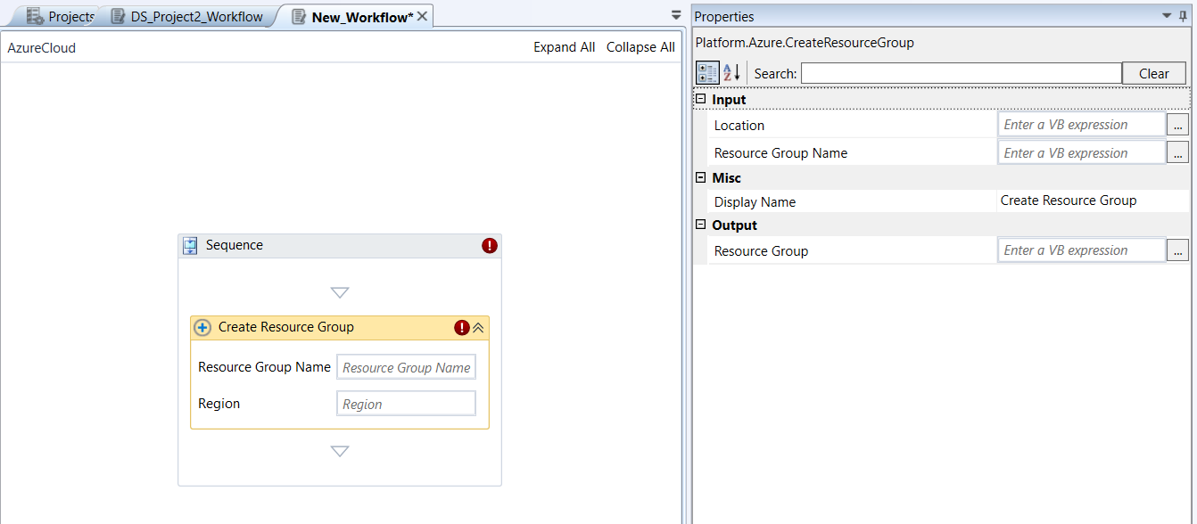 Create Resource Group activity and properties Create Resource Group activity and properties