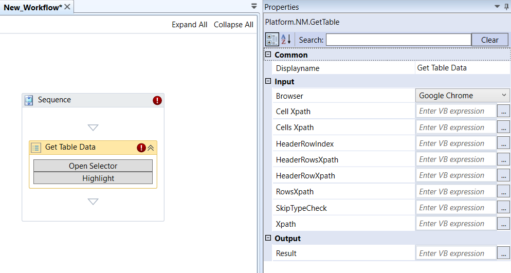 NM.Get Table Data activity and properties NM.Get Table Data activity and properties