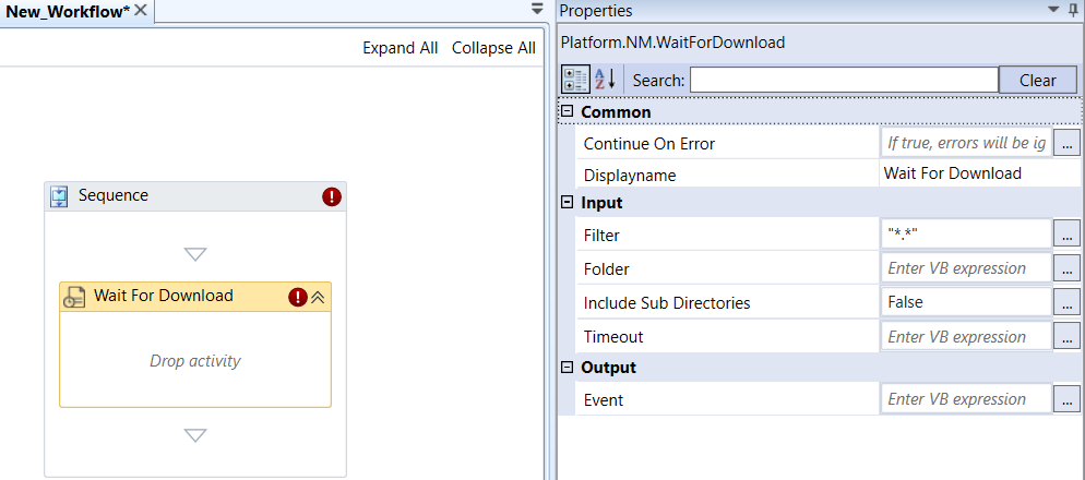 NM.Wait for Download activity and properties NM.Wait for Download activity and properties