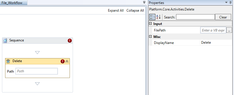 Delete activity and properties Delete activity and properties