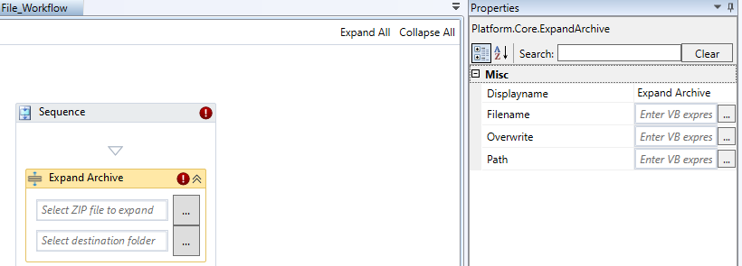 Expand Archive activity and properties Expand Archive activity and properties