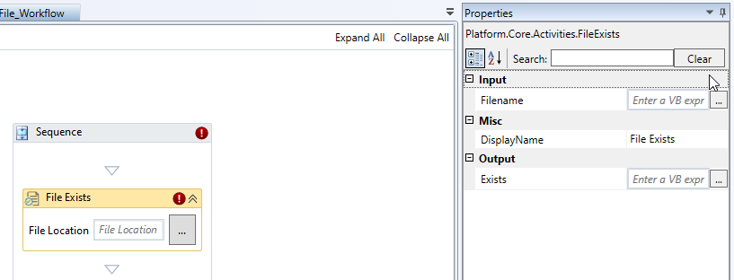File Exists activity and properties File Exists activity and properties