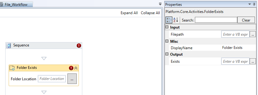 Folder Exists activity and properties Folder Exists activity and properties