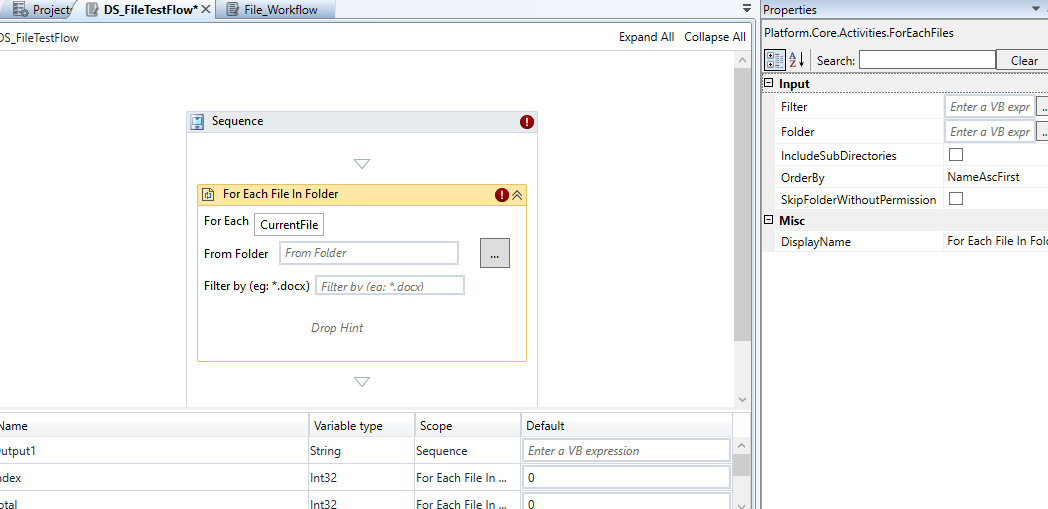 For Each File In Folder activity and properties For Each File In Folder activity and properties