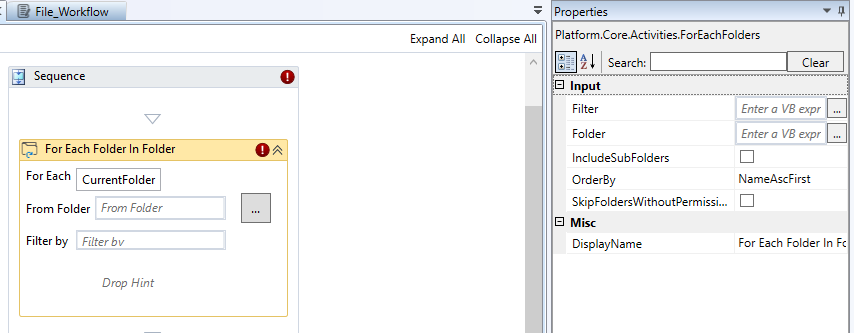 For Each Folder In Folder activity and properties For Each Folder In Folder activity and properties