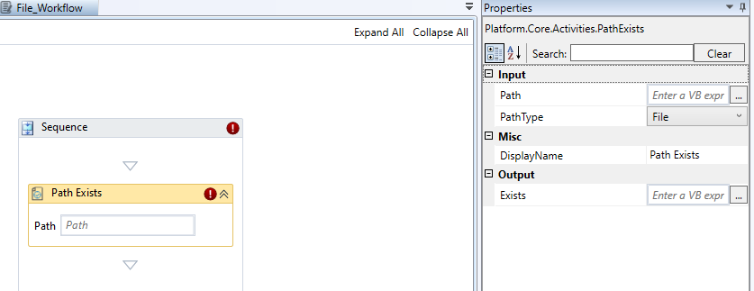 Path Exists activity and properties Path Exists activity and properties