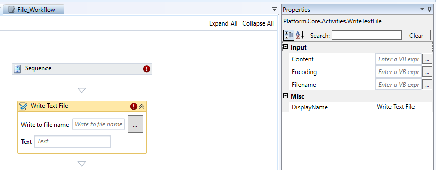 Write Text File activity and properties Write Text File activity and properties