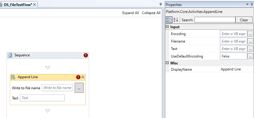 Append Line activity and properties Append Line activity and properties