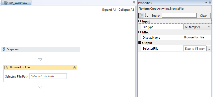 Browse for File activity and properties Browse for File activity and properties